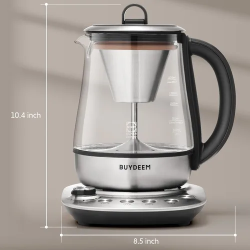 Miniatura 3 de BUYDEEM K176 - Tetera eléctrica multifuncional de acero inoxidable para preparar té y café, mantener el calor automático, 5 controles de sabor, 1.5L