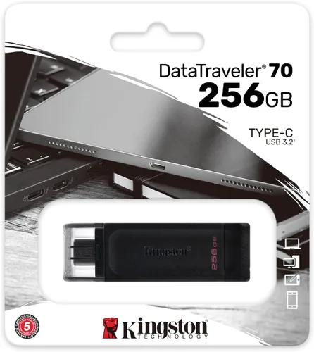 Miniatura 5 de Kingston DataTraveler 70 - Unidad flash USB-C de 256 GB USB 3.2 Gen 1 DT70/256GB, negro