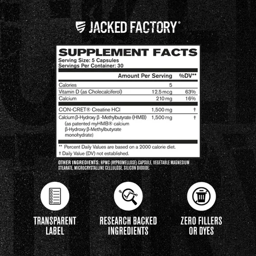 Miniatura 4 de Jacked Factory Cápsulas de creatina HCL + HMB - Fórmula sinérgica CON-CRET, myHMB y vitamina D para mejorar el crecimiento, la fuerza y la reducción