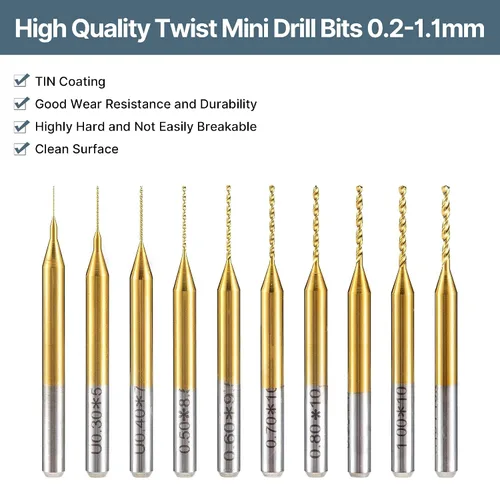 Miniatura 7 de HUHAO Juego de 10 brocas micro, 0.008 in-0.043 in, vástago de 1/8 pulgadas, flauta en espiral CNC, brocas para placa de circuito, joyería de piedra