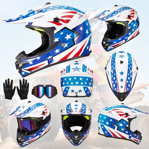 Miniatura 5 de cascos para niños y jóvenes de bicicleta todoterreno, motocross, ATV, BMX, MX, bicicleta todoterreno, casco de motocicleta J-01 con gafas y guantes
