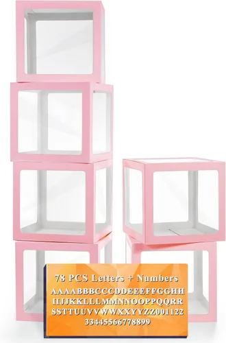 Miniatura 9 de Cajas de globos transparentes de color blanco, cajas de bebé transparentes con 78 letras para nombre personalizado, bloques de cajas de globos
