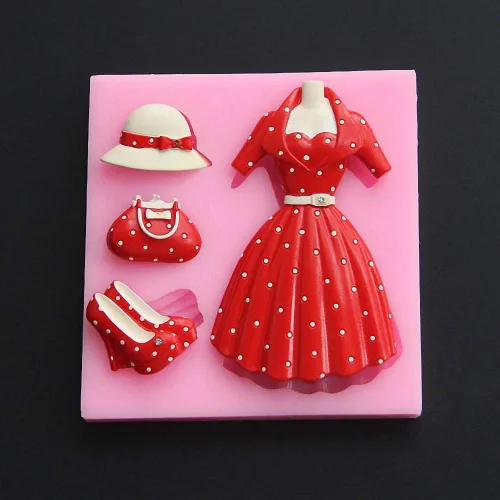 Miniatura 2 de Falda de silicona para mujer, molde de fondant, tacón alto, bolsa de zapatos, sombrero, chocolate, caramelo, princesa, vestido de goma, pasta