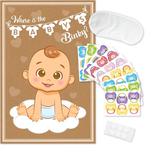 Miniatura 7 de Fiesta Hearty Pin el chupete en el bebé, juego de baby shower - Blue Boy 1 póster grande, 56 calcomanías coloridas de Binky, 1 cinta adhesiva