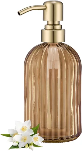 Miniatura 30 de Dispensadores de jabón de vidrio para cocina y baño, botella de vidrio pesado de 16 onzas, bomba de níquel cepillado de acero inoxidable