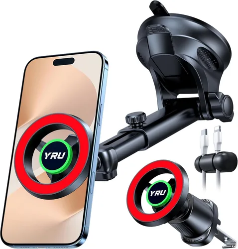 Miniatura 10 de YRU [Grado militar 2026] para soporte de automóvil Magsafe [90+libras de succión fuerte] Soporte magnético ajustable de 360° para ventilación