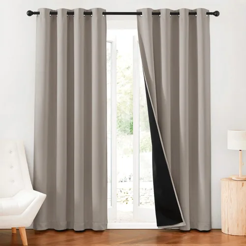 Miniatura 18 de RYB HOME Cortinas 100% opacas con forro blanco, cortinas de lino natural, cortinas de servicio Haeavy Duty, tratamiento de ventana con aislamiento