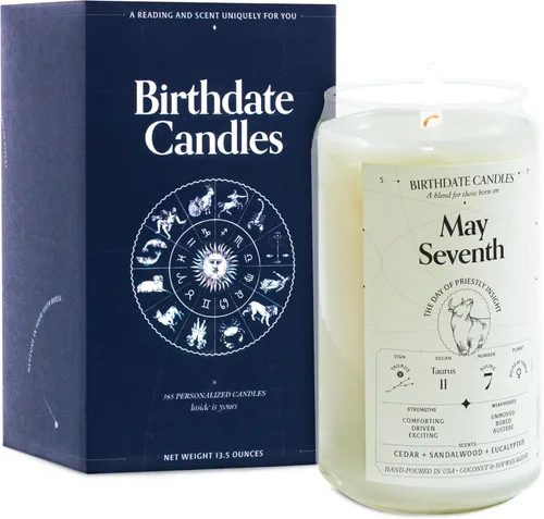 Miniatura 307 de Velas con fecha de nacimiento, 28 de octubre, velas perfumadas del zodiaco de Escorpio, regalo de cumpleaños, aroma a bergamota, canela y caoba
