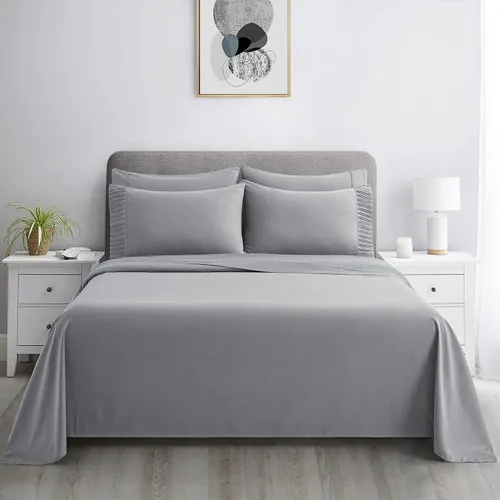 Miniatura 4 de Marina Decoration Juego de sábanas de 4 piezas ultra suave y sedoso de rayón sólido de bambú para todas las estaciones, con 2 fundas de almohada