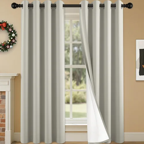 Miniatura 93 de 2 paneles de cortinas 100% opacas, cortinas ligeras con aislamiento térmico con ojales para dormitorio, sala de estar, tratamiento de ventana