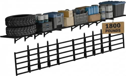 Miniatura 11 de FLEXIMOUNTS Estantería de pared para almacenamiento de garaje resistente de 2 x 6 pies, capacidad de carga de 1600 libras, paquete de 2 estantes