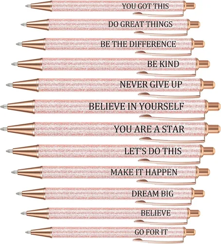 Miniatura 9 de Jeyiour 12 bolígrafos divertidos para adultos, elegantes inspiracionales con purpurina con mensajes motivacionales, bolígrafos bonitos para oficina