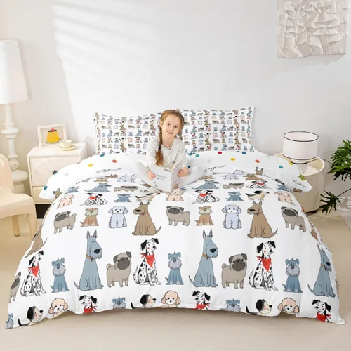 Erosebridal Juego de funda de edredón con diseño de perro lindo para niños y niñas, diseño de cachorro de caricatura, para niñas y niños, funda de