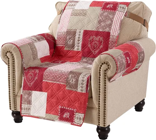 Miniatura 3 de Brilliant Sunshine Funda acolchada para silla con diseño de retazos de corazón de amor burdeos, 23 pulgadas de ancho de asiento, protector