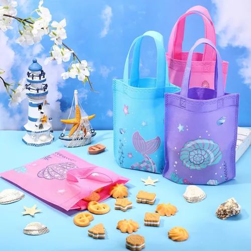Miniatura 4 de Faccito 24 bolsas de regalo de sirena, bolsa de regalo de cumpleaños de sirena, bolsa de golosinas bajo el mar, bolsa de regalo no tejida
