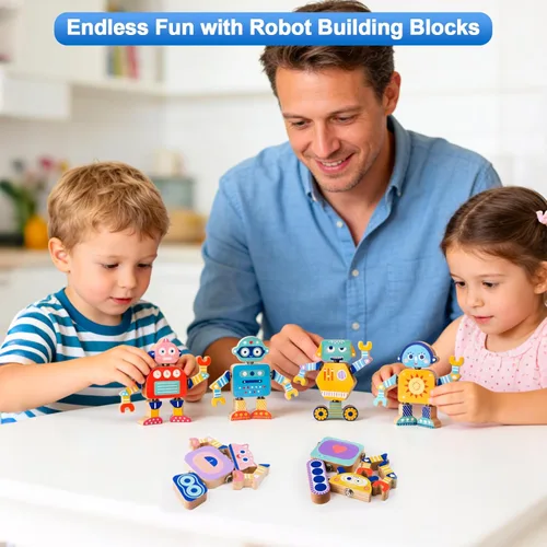 Miniatura 3 de Juego de bloques de construcción de robot de madera a presión, juguete Montessori STEM para desmontar, 33 piezas de juguete de aprendizaje