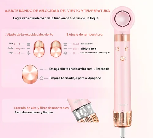 Miniatura 8 de Estilizador profesional de aire caliente 6 en 1 y potente cepillo secador de pelo y multiestilizador con rizadores de envoltura automática •