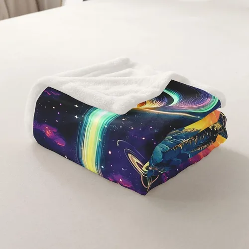Miniatura 5 de Manta de franela de alienígena, misteriosa nave espacial estrellada con purpurina y planetas de cielo para decoración de habitaciones, manta