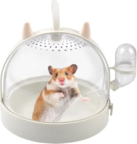 Miniatura 9 de Jaula transportadora para hámsters, jaulas portátiles para animales pequeños, estuche de viaje con botella de agua, plástico transpirable, jaula