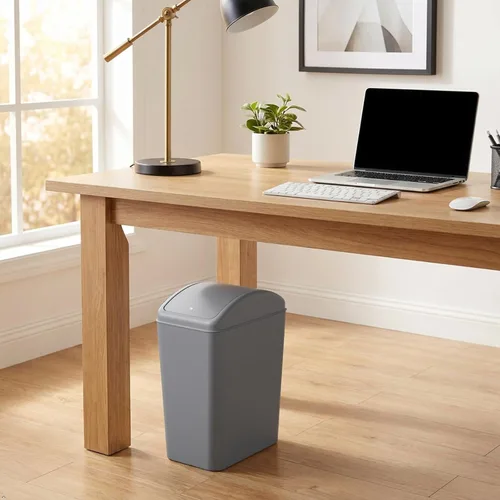 Miniatura 4 de Cubo de basura de plástico de 4.2 galones con tapa, cesta de basura cubierta con tapa abatible, color gris