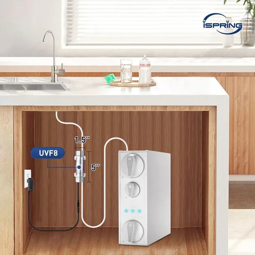 Miniatura 2 de iSpring UVF8 Filtro de agua UV LED, Kit de adición para sistemas de filtración de agua debajo del fregadero, libre de mercurio, de acero inoxidable