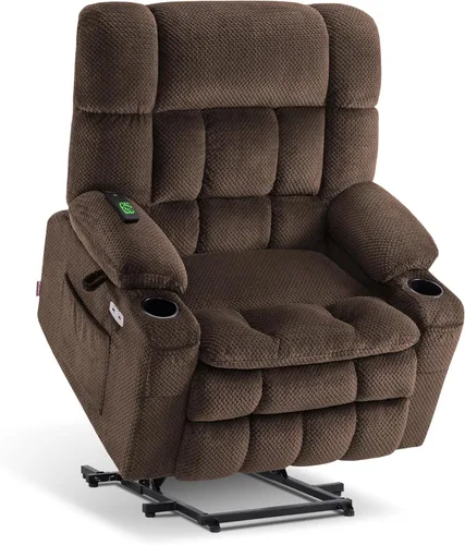 Miniatura 22 de MCombo 7893 - Silla reclinable pequeña de doble motor para ancianos pequeños, silla elevadora de gravedad cero con calor y masaje, posición Beige