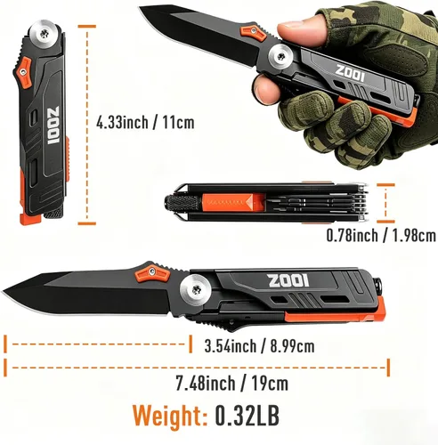 Miniatura 8 de ZOOI - Multiherramienta de bolsillo con iniciador de fuego LED, regalos de cumpleaños para hombres y él, herramientas de bolsillo 12 en 1