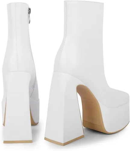 Miniatura 2 de WETKISS Platform Boots for Women Triangle Chunky Heel Square Toe Pu Leather Boots