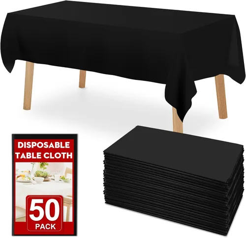 Miniatura 7 de RowinsyDD Paquete de 30 manteles de plástico negro desechables, 54 x 108 pulgadas, manteles de plástico para mesas rectangulares, mantel desechable