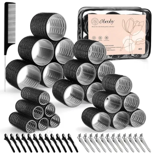 obeoby - Juego de rodillos de autoagarre de 4 tamaños - 50 piezas de rizadores jumbo para cabello largo, corto y flequillo (25mm, 36mm, 48mm, 60mm)