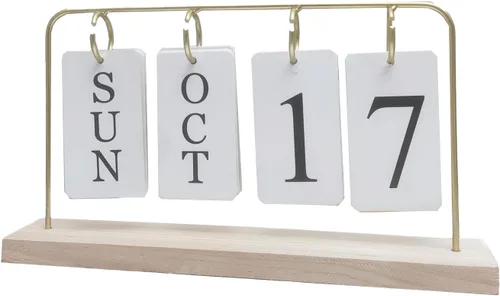 Calendario perpetuo de madera para escritorio, exhibición de fecha y mes de madera y metal para maestros, estudiantes, aula, decoración rústica de