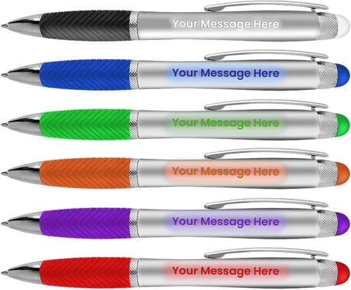 Bolígrafos personalizados, paquete de 80 grabados láser sin granel, bolígrafo de 3 pulgadas, lápiz óptico y área personalizada con luz, nombre