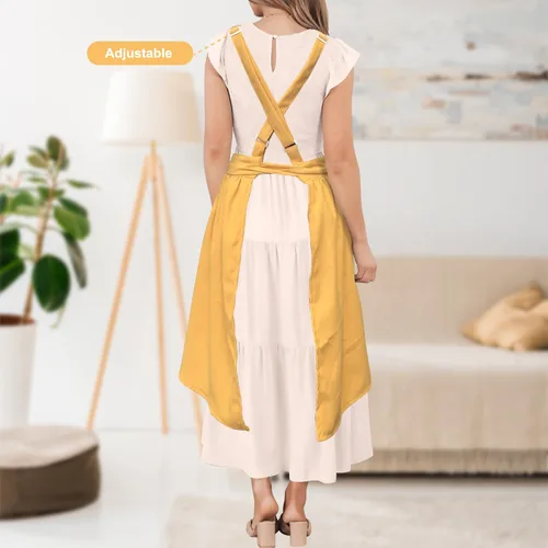 Miniatura 3 de Delantal Vintage Lindo para Mujer con Bolsillos, Delantal con Espalda Cruzada para Cocinar, Hornear, Cocina, Jardinería Amarillo