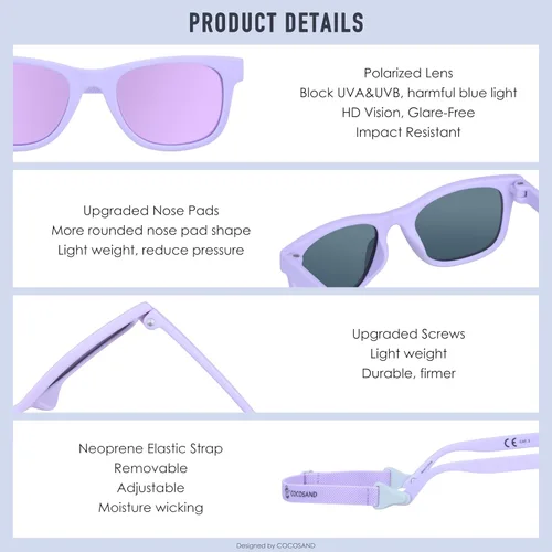 Miniatura 4 de COCOSAND Flexible Baby Sunglasses with Strap Polarized UV Protection for Toddler Infant Newborn Boy Girl Age 0-24 Months