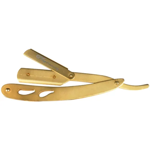 Miniatura 9 de G4 Maquinilla de afeitar profesional de borde recto para hombres con 100 cuchillas derby reemplazables para barbero Dorado