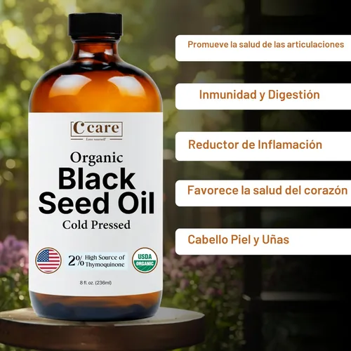 Miniatura 4 de Aceite de semilla negra orgánico prensado en frío sin refinar, botella de vidrio Aceite de semilla de comino negro orgánico certificado USDA