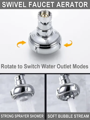 Miniatura 9 de Aireador de grifo de cocina giratorio de 360°, accesorio de rociador de grifo de cocina de doble función antisalpicaduras, aireador de fregadero