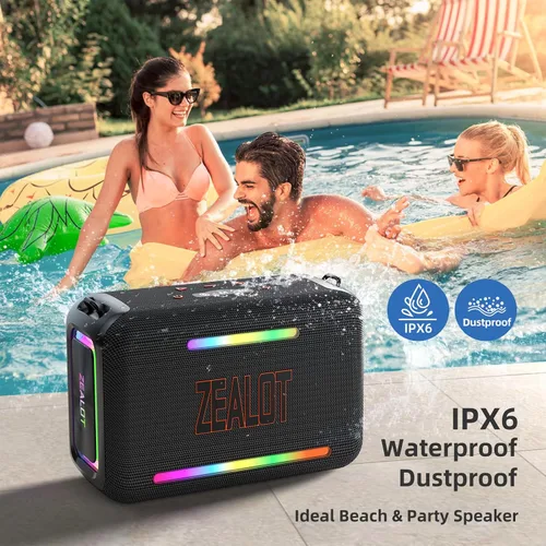 Miniatura 3 de ZEALOT Altavoz Bluetooth de 120 W RMS (pico de 150 W), altavoces inalámbricos portátiles IPX6, resistente al agua, altavoz de subwoofer Bluetooth