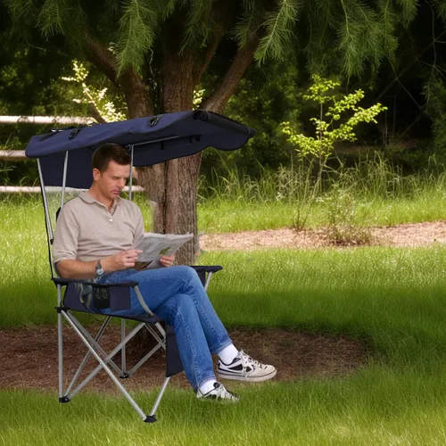 Miniatura 7 de Sillas de camping con toldo, silla de césped portátil cuádruple para adultos, silla reclinable plegable con portavasos para eventos al aire libre
