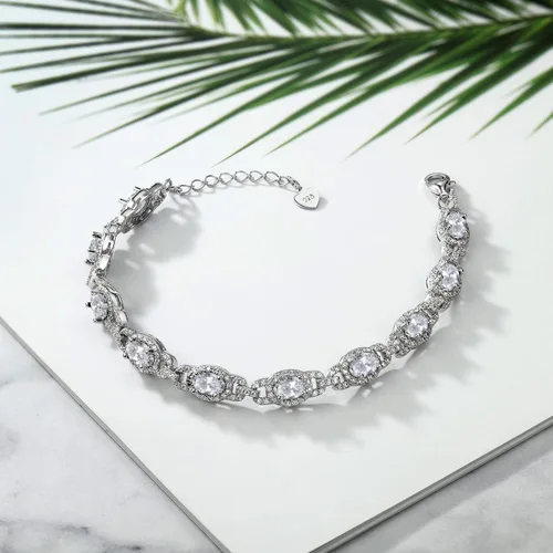 Miniatura 4 de Gem Stone King Pulsera de tenis ovalada de plata de ley 925 con topacio blanco para mujer (10.20 quilates, 7 pulgadas con extensor de 1 pulgada)