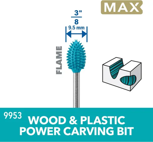 Miniatura 3 de Dremel 9953 Punta de llama de 3/8" de broca de grabado rotatorio de potencia - Ideal para aplicaciones de eliminación y alisado en madera, plástico