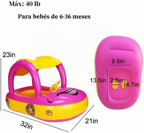 Miniatura 7 de Flotador de piscina para bebé con dosel de verano, volante, sombrilla de natación, anillo de natación para automóvil, juguetes inflables, asiento