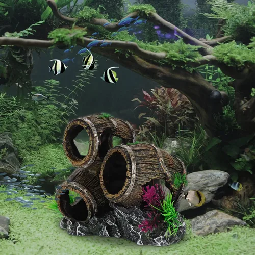 Miniatura 8 de UNEAK - Decoraciones de acuario Tres barriles rotos apilados Decoración de pecera Ornamento Paisajismo Sobre Rocas Cueva Agua Salada Agua Dulce