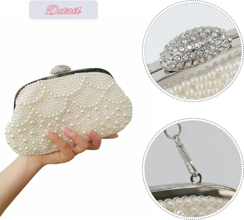 Miniatura 7 de Aovtero Bolso de mano de perlas para mujer, bolso de noche formal con cuentas completas con cadena