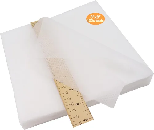 New Brothread - Estabilizador de bordado desprendible para máquina de coser, malla invisible, 8"x8" - 100 hojas precortadas - Peso ligero 1.8 onzas