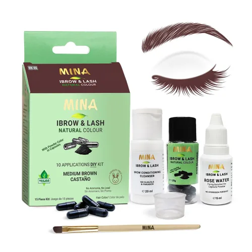 Miniatura 9 de Mina - Kit de tinte para cejas y pestañas rubio ceniza Kit de coloración natural y tinte de cejas en polvo en cápsulas, agua y manchas Tinte