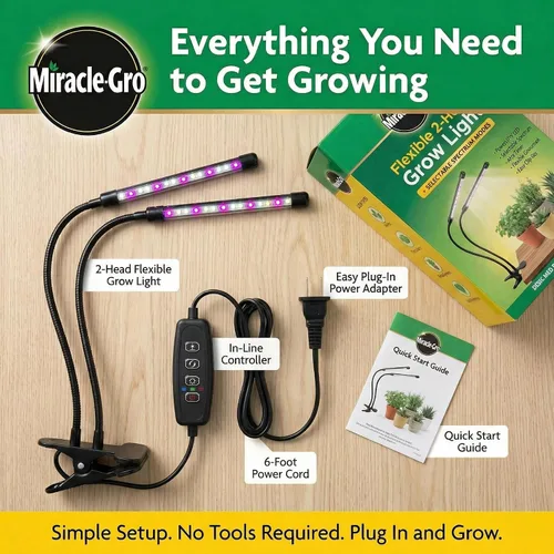 Miniatura 3 de Miracle-Gro, Luz de cultivo para plantas de interior – LED de 10 W, flexible de 2 cabezales, espectro seleccionable para plantas