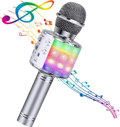 Miniatura 9 de BlueFire Micrófono inalámbrico de karaoke 4 en 1 con luces LED, micrófono portátil para niños, grandes regalos juguetes para niños, niñas, niños