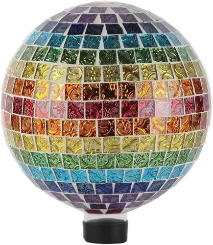 Miniatura 9 de Lily's Home Colorida bola de vidrio de mosaico, diseñada con un impresionante patrón de mosaico holográfico de pétalos para traer color a cualquier