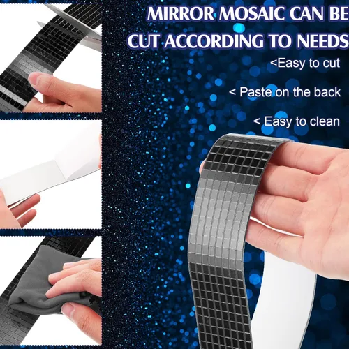 Miniatura 3 de Queekay 4800 unidades de azulejos de mosaico autoadhesivos de bola de discoteca de vidrio de 0.197 x 0.197 in, mini azulejos de discoteca, cinta